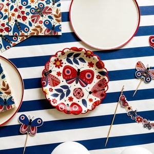 Vaisselle jetable de marque DAMAI, articles de fête personnalisés, ensemble d'assiettes en papier imprimées en offset 6 couleurs, thème papillon pour enfants, vaisselle florale - Product Image 2