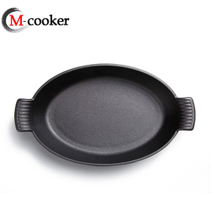 Wholesale Cast Iron Preseasoned Oval Dish <strong>Pan</strong> Set 26/30/34cm Mini <strong>Paella</strong> <strong>Pan</strong> with Flat Bottom - Product Image 4