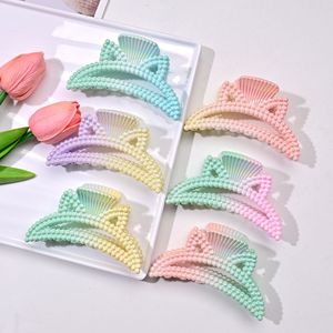 Pince à <span class=keywords><strong>cheveux</strong></span> décontractée et élégante pour <span class=keywords><strong>femme</strong></span>, en plastique, avec dégradé irisé et perles, pour usage quotidien, décoration de coiffure - Product Image 2