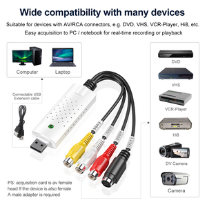 Carte de capture audio-<span class=keywords><strong>vidéo</strong></span> NTSC/PAL 720P RCA vers USB avec prise <span class=keywords><strong>en</strong></span> charge <span class=keywords><strong>MP4</strong></span> pour diffusion <span class=keywords><strong>en</strong></span> direct, jeux, utilisation sur ordinateur portable et câble d'extension USB - Product Image 3