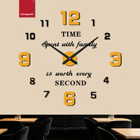 Horloge murale DIY en acrylique miroir noir et or, grande, silencieuse, à quartz, sans cadre, autocollante, pour la décoration de café, bar, restaurant, cadeau