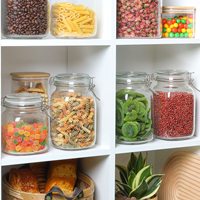 Bocal de conservation des aliments en verre de 50oz avec couvercle hermétique, grande boîte de cuisine pour les pâtes à café et les céréales, pot Mason carré