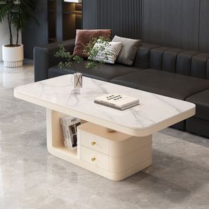 Mesa de Centro Moderna Minimalista de Losa de Piedra con Almacenamiento, Muebles para Sala de Estar - Product Image 1