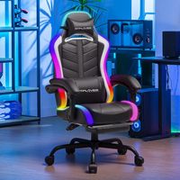 Fauteuil de jeu électrique convertible RGB avec appuie-tête réglable, hauteur réglable, rotation à 360°, design minimaliste en cuir, inclinaison massante