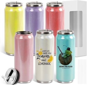 17 oz Sublimation Glitter Tumblers Cans Stainless Steel Sublimation Blanks Tumblers <b>Double</b> <b>Wall</b> Insulated Sublimation Cups - Product Image 1