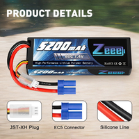 بطارية Lipo Zeee 2S ، V mAh 80C مع قابس EC5 لسيارة زاحف Truggy بتحكم عن بعد ، قارب سيارة وحش