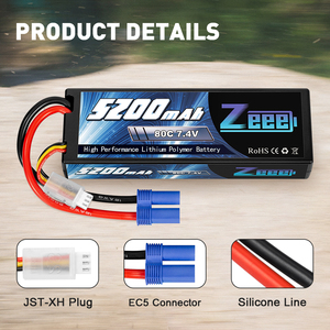 Zeee 2S batteria Lipo 7.4V 5200mAh 80C custodia rigida con presa EC5 per RC Buggy cingolato Monster Car Boat Truck modello - Product Image 3