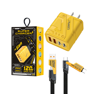 Cargador de Pared Adaptador de Corriente Rápido de 120W al por Mayor con 4 Puertos, Juego de Cables 4 en 1, Enchufe EU US UK, <span class=keywords><strong>Carga</strong></span> Súper Rápida para Teléfono <span class=keywords><strong>Celular</strong></span> USB - Product Image 1