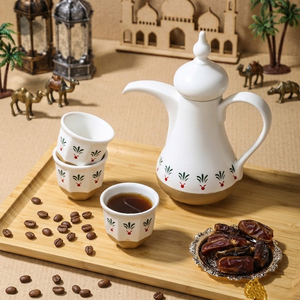 Juego de Tazas de Cerámica Qahwa Dallah, 6 Piezas, con Logotipo Personalizado, Tetera Árabe, Jarra para Café, Juego para Regalo de Ramadán - Product Image 2