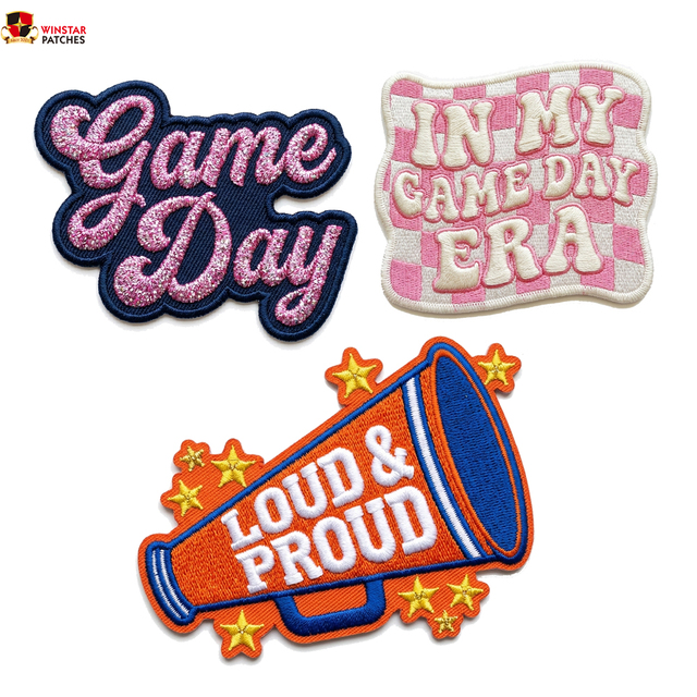 Manufacturer Customized Design Small Game Day Cheer Embroidered 3D Embroidery Iron on Patch Heat Press for Clothes Trucker Hats