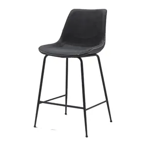 2024 Luxury Black Counter Height Bar Stool Simple Metal Leather High Foot Bar Chair For Dining Living Room Or Hotel Use