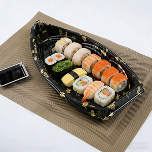 Kotak kemasan perahu <span class=keywords><strong>Sushi</strong></span> plastik cetakan Sashimi sekali pakai dapat didaur ulang kualitas makanan mewah kustom untuk ikan - Product Image 4