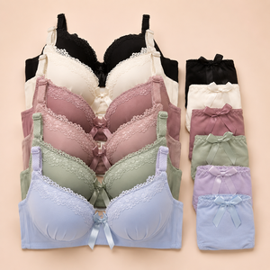 Ensembles soutien-gorge et culotte en dentelle sans armatures, bonnets couvrants, bretelles réglables, couleur unie, pour femme, usage quotidien - Product Image 1