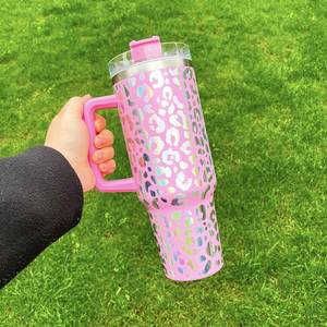 <b>40oz</b> Insulated Leopard <b>Tumbler</b> <b>With</b> Lid and Straws Vacuum Insulated Drinking <b>Tumblers</b> Iridescent <b>40oz</b> <b>Tumbler</b> <b>with</b> <b>Handle</b> - Product Image 5