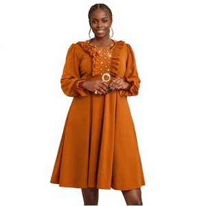 Vestidos Casuales de Lujo para Mujer, Tallas Grandes, Corte Recto, Cintura Imperio, Ecológicos, Hasta la Rodilla, con Mangas con Puños de Spandex/Poliéster y Botones - Product Image 2