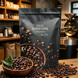 Custom Printed Black Stand Up Pouch 1000g Resealable Zipper Aluminum Foil <b>Bag</b> With One-way Air Valve For <b>Roasted</b> Coffee Beans - Product Image 3