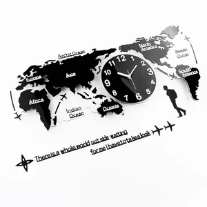 Lớn Bản Đồ Thế Giới Đồng Hồ Hiện Đại Trang Trí Nội Thất Đồng Hồ Treo Tường Sticker Relojes Horloge 3D DIY Khách Sạn Nghệ Thuật Độc Đáo Thiết Kế Kỹ Thuật Số Acrylic