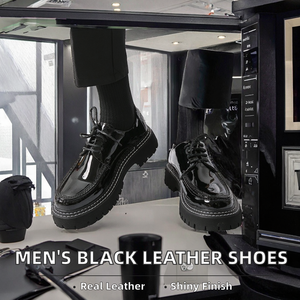 Foreign Trade Men's Casual Leather Loafers Toe Button Closure Lightweight Office Career Business <b>Shoes</b> Black Youth Wholesale - Product Image 2