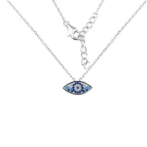 Grosir Perhiasan 925 Sterling Silver Kubik Zirkon Biru Safir Cz Nazar Pave Mata Iblis Pesona Jahat Liontin Kalung Warna-warni