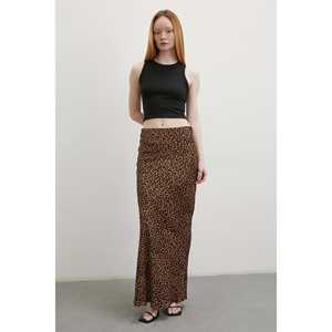 Falda Larga Maxi de Cintura Alta con Estampado de Leopardo para Mujer, Satén, Viscosa, Poliéster, Suave - Product Image 4