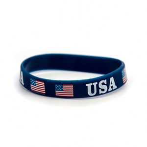 July Patriotic Rubber <b>Bracelets</b> USA Flag Wristbands <b>Red</b> White and Blue Silicone <b>Bracelet</b> for Independence Day Party Favor - Product Image 4