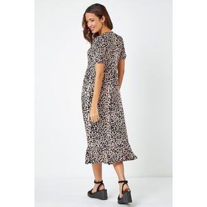 Vestido Midi de Fiesta para Playa con Estampado Animal Negro, Cuello en V, Manga Media y Ribete de Encaje - ¡Gran Oferta! - Product Image 4