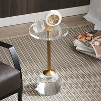 Table d'appoint ronde moderne avec cadre en métal doré, plateau extensible en acrylique transparent, table basse pour salon, meubles de maison