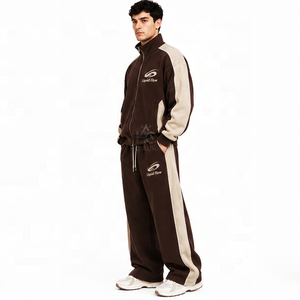 Top Selling Men's Brown Off-<b>white</b> Sustainable Solid Quarter-zip Fleece Streetwear <b>Tracksuit</b> Loose Fit Casual Wear Side Winter - Product Image 3