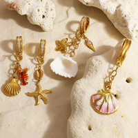 HP365 Breloques pour bikini, fermoir en U, zircon cubique, boucle bouche de poisson, coquillage marin, étoile de mer, pendentifs, accessoires pour la fabrication de bijoux DIY