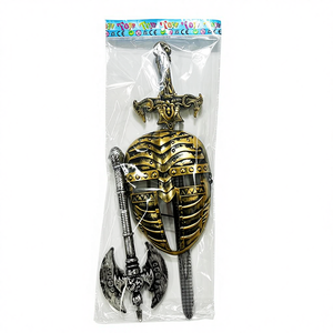 어린이 기사 3종 결투 세트 - 검, 도끼 & 가면, 중세 전투 장난감, 안전한 역할놀이 소품 - Product Image 1