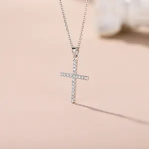 High Quality White Moissanite Cross Pendant Necklace Cross Diamond Necklace Sparkling Fine Jewelry Gift For Men And Women
