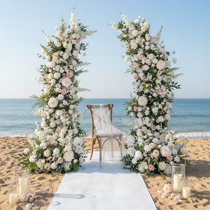 Wholesale DKB Brand 6-7ft Eco-Friendly Durable Artificial Silk White <b>Rose</b> Green Leaf Corner Arch Floral Arrangement Wedding - Product Image 1