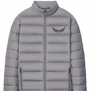 <b>Men's</b> Gray <b>Jacket</b> Stand Collar Zipper Front Embroidery Windproof Winter Casual Regular Fit Polyester Wadding - Product Image 1