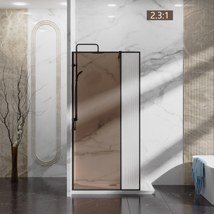 Puerta de <span class=keywords><strong>Ducha</strong></span> Sin Marco con Diseño Nuevo de ROYO, <span class=keywords><strong>Media</strong></span> Ranurada con Cristal Gris - Product Image 6