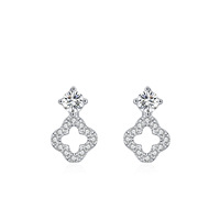 Boucles d'oreilles clous classiques en argent 925 plaqué rhodium avec zircon - Design trèfle à quatre feuilles - Cadeau porte-bonheur