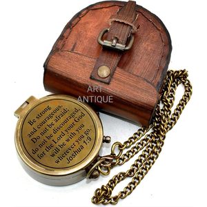 Brújula de Bolsillo Antigua ALFA NAUTICAL de Latón, Regalo Religioso con Citación de Josué 1:9, Guía Portátil para Senderismo, 2 Pulgadas - Product Image 2