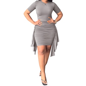 เดรสแฟชั่นผู้หญิงแขนสั้นทรงเอแบบไม่สมมาตร แต่งระบายจับจีบเข้ารูป - Product Image 4