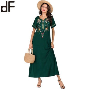 <strong>New</strong> <strong>Abaya</strong> Designs 2023 Fashion Luxury <strong>Abaya</strong> Embroidery Kaftan V Neck Cotton Green Ladies Muslim <strong>New</strong> Long Party Evening Dresses - Product Image 3