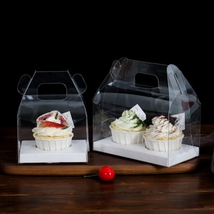 Boîte à muffins carrée en carton noir et blanc à 4 trous, boîte à gâteaux en PET transparente, dégradable - Product Image 5