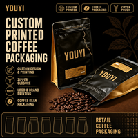 Sacs d'emballage pour café imprimés sur mesure avec valve, pochettes à café à soufflet et fermeture éclair, conception et impression personnalisées, café en vrac