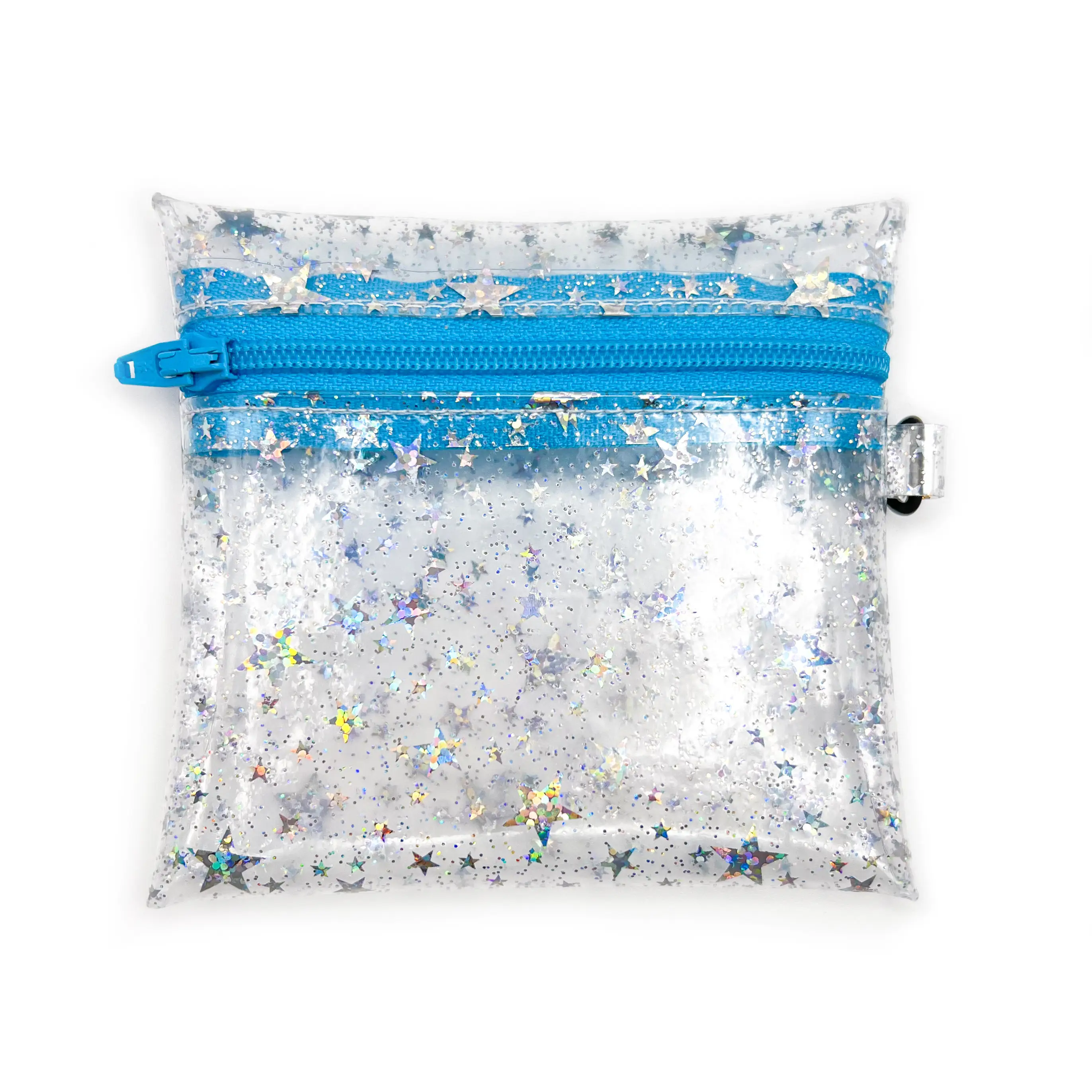 Logo personalizzato stampato Glitter olografico stelle piccolo Mini sacchetto di plastica trasparente in Pvc con chiusura a cerniera impermeabile portamonete portamonete
