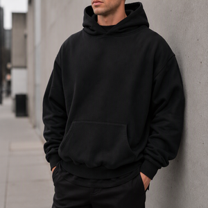Sweat-shirt à capuche surdimensionné pour homme en coton lourd 100 % avec poche avant et poignets côtelés pour l'hiver - Product Image 3