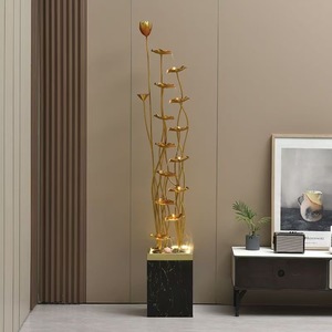 Fuente de agua moderna minimalista de pie con diseño de loto dorado para decoración de la entrada de la sala de estar - Product Image 4