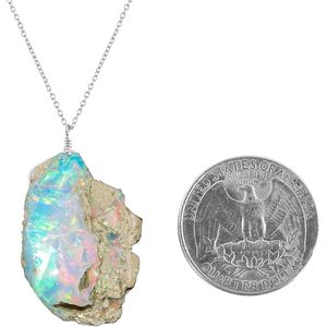 จี้โอปอลเอธิโอเปียแบบหยาบ สร้อยคอพลอยดิบธรรมชาติ แสงไฟหลากสี พลังบำบัด ของขวัญเครื่องประดับสำหรับทุกเพศ - Product Image 1