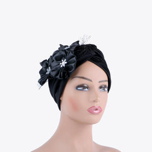 Femmes élégantes fleurs Turban <span class=keywords><strong>Bonnet</strong></span> musulman tête écharpe chapeaux fête chapeaux tête africaine cravate Nigeria femme haut chapeau mariage 50% - Product Image 3