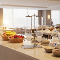 Set Wadah Putar Tiga Lapis Baja Anti Karat Perak Mewah 3 Buah 5L Setiap Satu Dapat Disesuaikan Dispenser Sereal Buffet Hotel