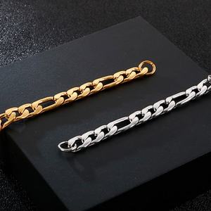 Nuevo Diseño, Venta al por Mayor, Personalizable, Antialérgico, Acero Inoxidable con Baño de Oro de 18K PVD de Alto Brillo, Pulsera de Cadena Figaro - Product Image 3