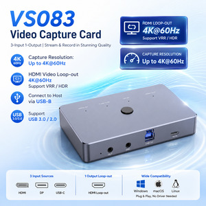Tarjeta de Captura de Video 3 en 1 4K*60Hz: Entrada <span class=keywords><strong>HDMI</strong></span>/<span class=keywords><strong>DP</strong></span>/USB-C Seleccionable, Salida en Bucle, USB-B3.0, Transmisión PD100W, Micrófono/Audio, Carcasa de Aluminio+ABS - Product Image 1