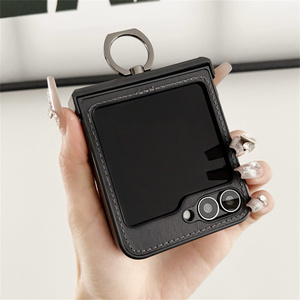2025 Leather Bracket Case for Samsung <strong>Z</strong> Flip 6 5 4 3 ZFlip4 5 Magnetic Ring <strong>Holder</strong> Stand Shockproof Solid Color Cover - Product Image 2