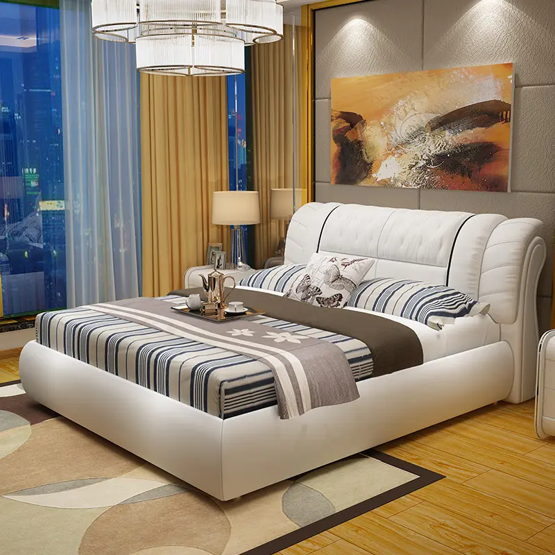 Juego de cama de lujo para el hogar, mueble de lujo ligero y de alta calidad con diseño moderno de cuero para dormitorio de tamaño doble y <span class=keywords><strong>Queen</strong></span>